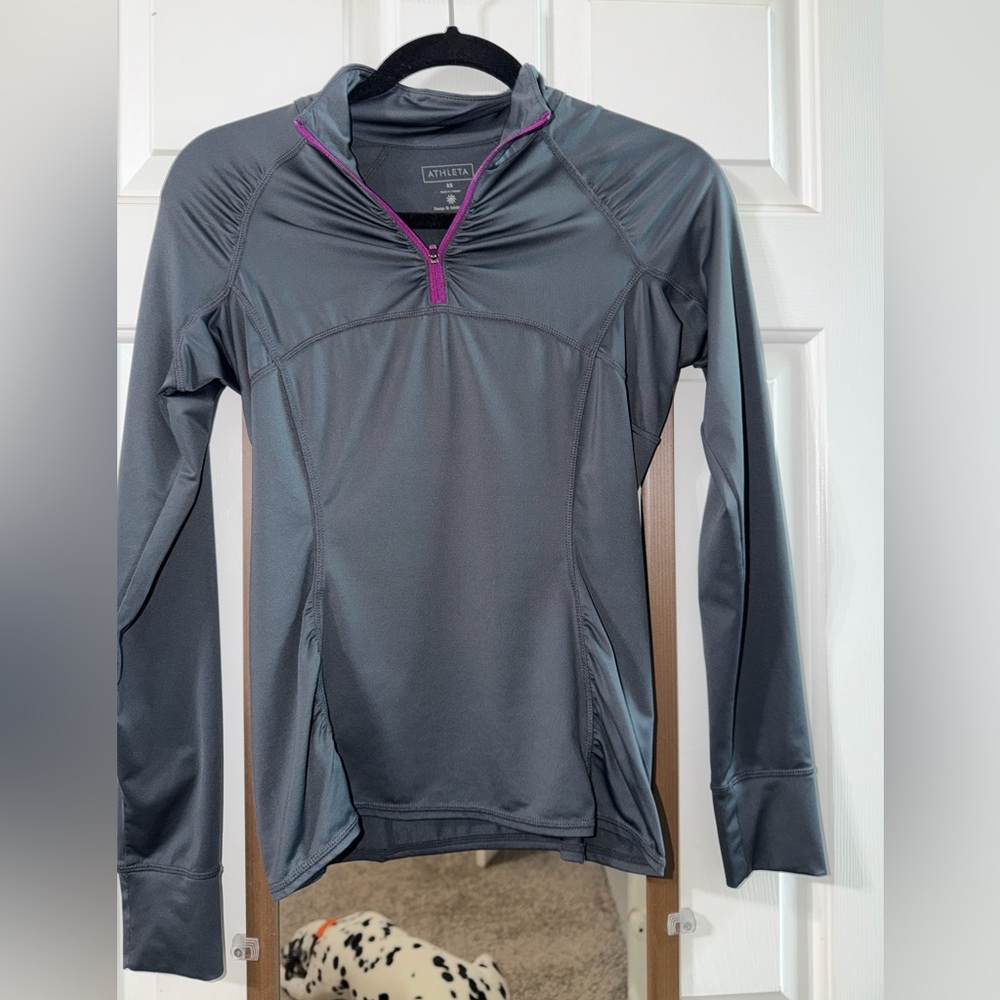 Athleta Charcoal Pullover with Purple Trim
